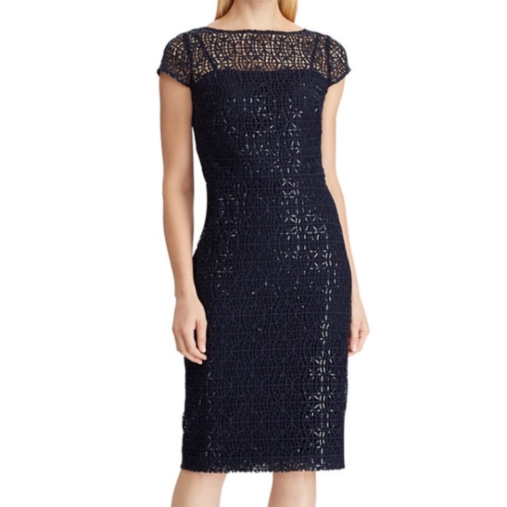 Ralph Lauren Sequined Lace Cap-Sleeve Dress